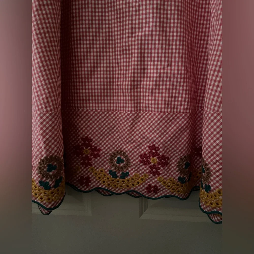 Madewell Embroidered Gingham Circle Skirt scalloped hem floral embroidery size 4 - Picture 5 of 6
